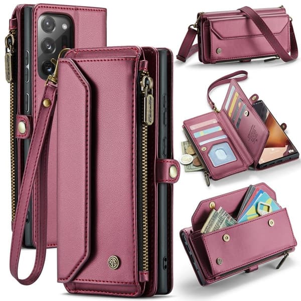 CASEME Plånboksfodral Konstläder för Samsung Galaxy Note20 Ultra - Vinröd