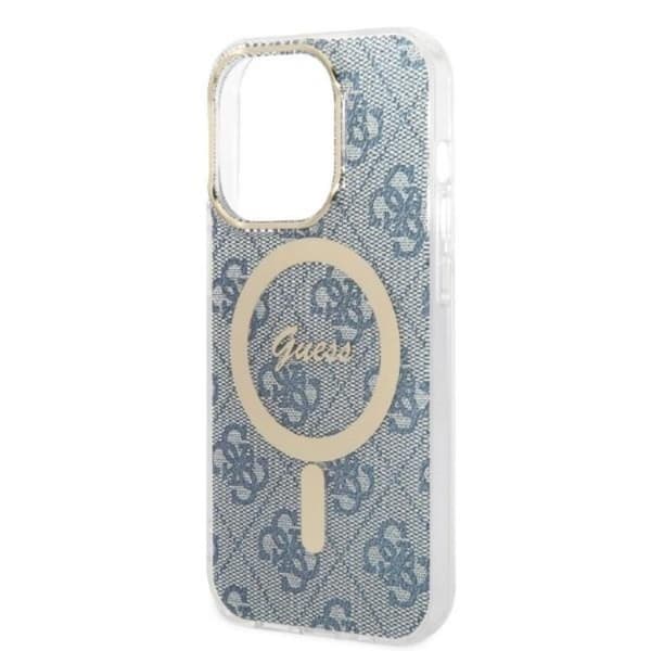 GUESS iPhone 14 Pro Max Magsafe Skal 4G Print + Trådlös Laddare Blå