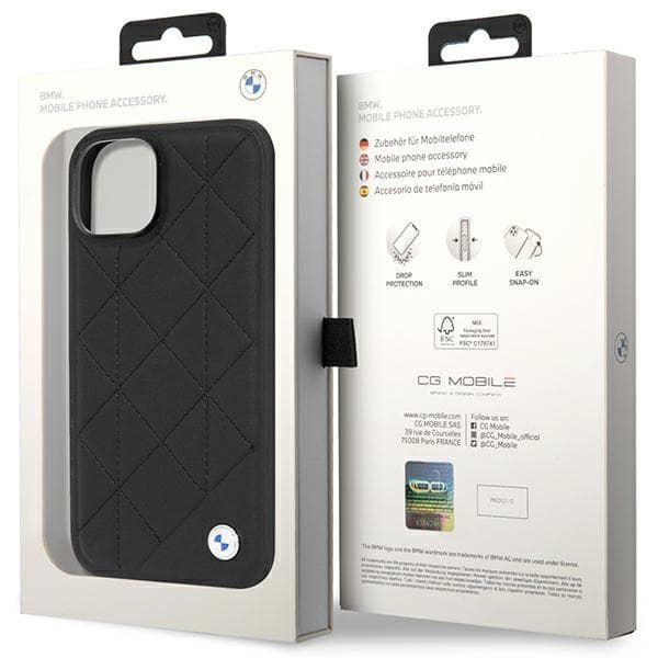 BMW iPhone 14 Mobilskal Läder Quilted - Musta Black