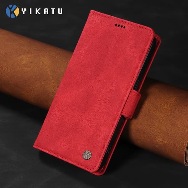 YIKATU OnePlus 15 5G Konstläder Plånboksfodral Skin-touch Feeling Röd