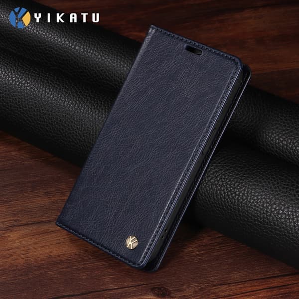 YIKATU OnePlus 15 Plånboksfodral Litchi Closure Konstläder Blå