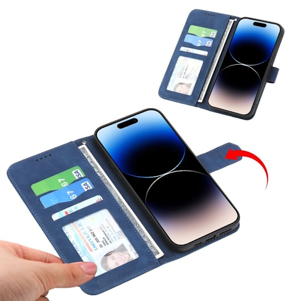 DIERFENG DF-03 Plånboksfodral för iPhone 15 Pro - Konstläder - Blå
