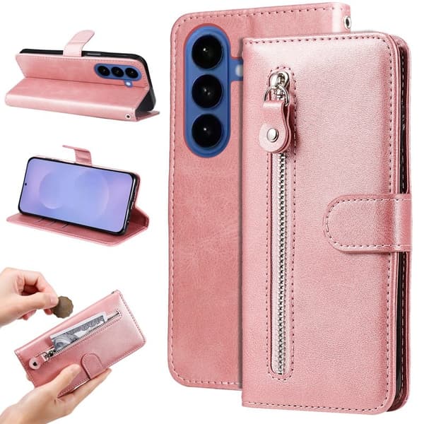 Mobilskal till Samsung Galaxy S26 Plus KonstLäder Med Dragkedja - Rosa