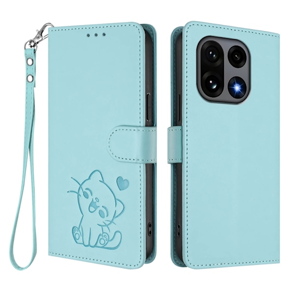 OnePlus 15 Konstläder Plånboksfodral Love Cat Pattern Imprint Grön