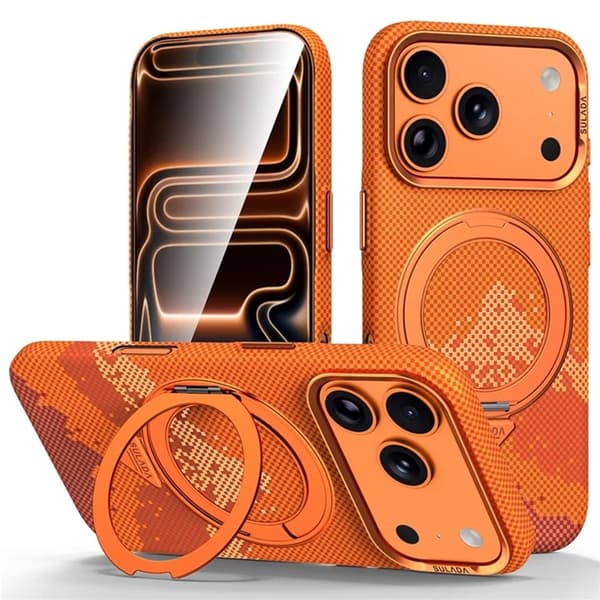 SULADA Mobilskal iPhone 17 Pro Magsafe 360° Rotating Ringhållare - Orange Orange