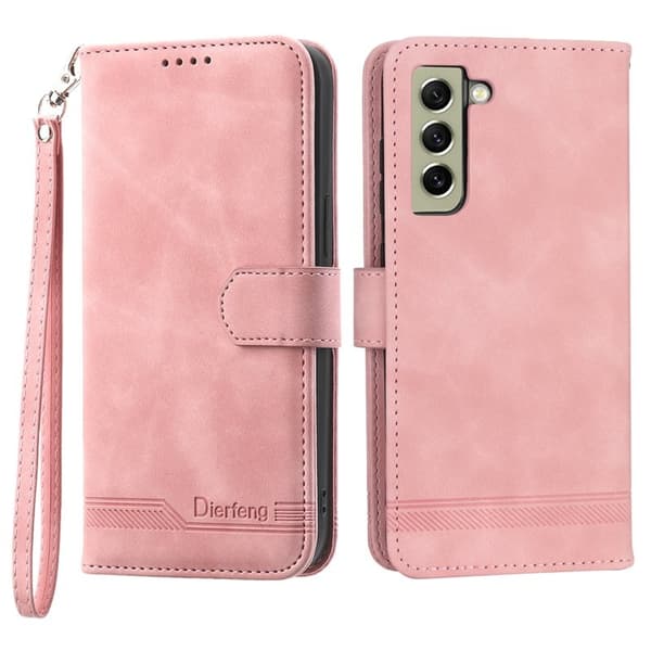 DIERFENG DF-03 Plånboksfodral för Samsung Galaxy S21 FE 5G - Konstläder - Rosa