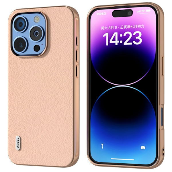 ABEEL iPhone 16 Pro Plånboksfodral Äkta Läder Rosa