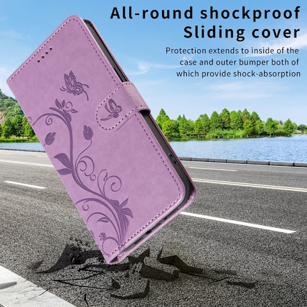 OnePlus 15 Plånboksfodral Flower Pattern Konstläder Lila
