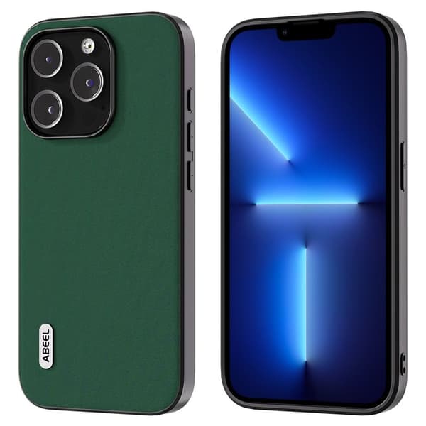 ABEEL Mobilskal till iPhone 13 Pro Äkta Läder PC+TPU Grön