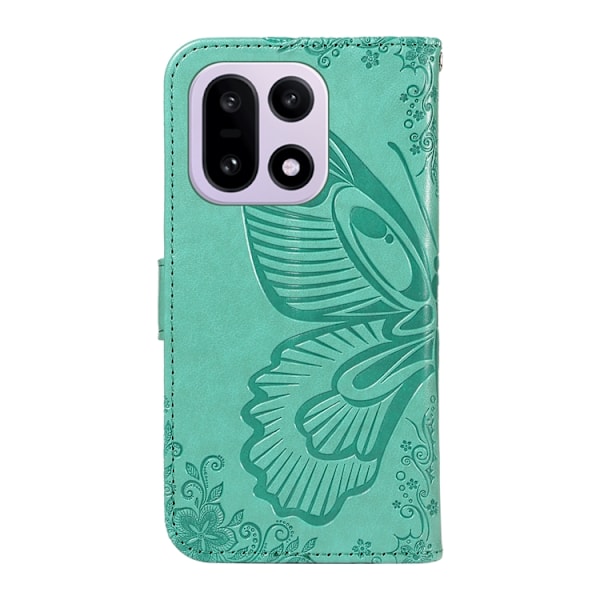 OnePlus 15 Plånboksfodral Butterfly Pattern Konstläder Grön