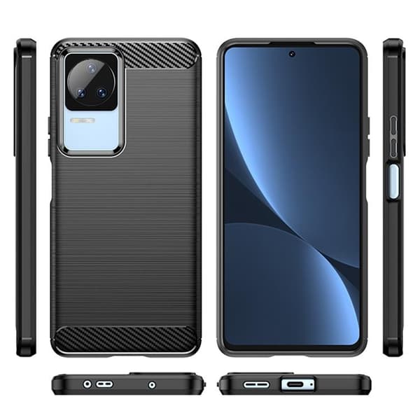 Xiaomi Poco F4 5G Skal Silicone Carbon Fleksibel - Sort Svart