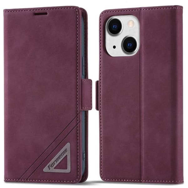 FORWENW F3-Series iPhone 13 Plånboksfodral Konstläder - Vinröd