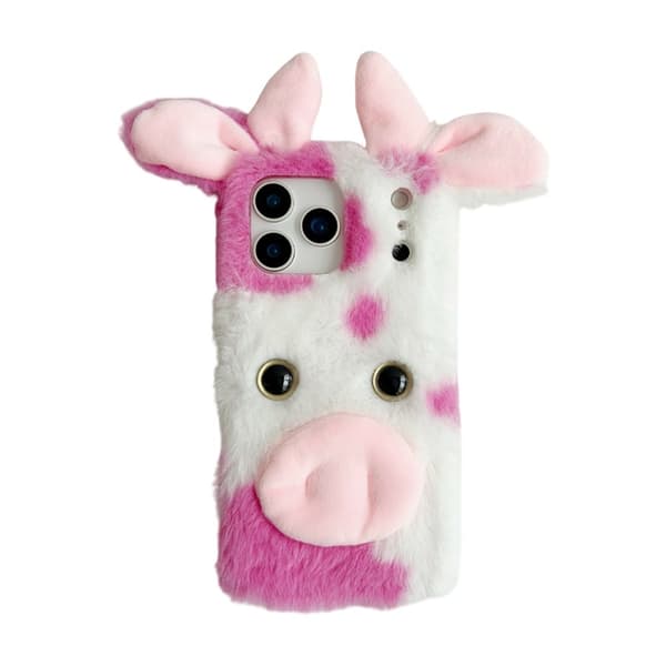 Mobilskal till iPhone 17 Pro Fluffy Cute Cow Plush TPU - Rosa Rosa