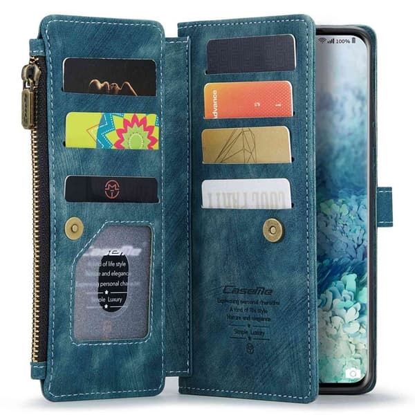 CASEME Konstläder Plånboksfodral för Samsung Galaxy S20 Plus - Blå