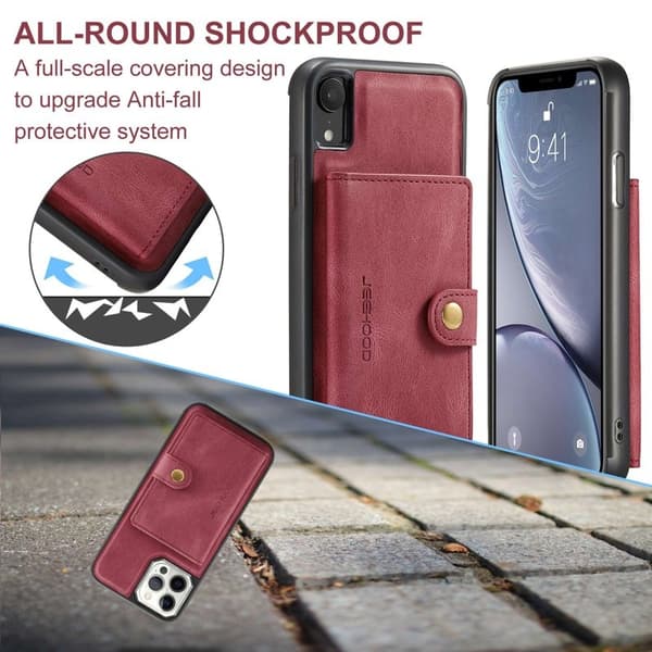 JEEHOOD Detachable Konstläder Plånboksfodral iPhone XR 6.1 tum Röd