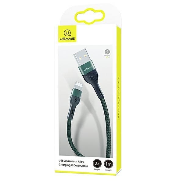 USAMS U55 Lightning Kabel flätad set 1 m SJ448USBSG02 - Grön