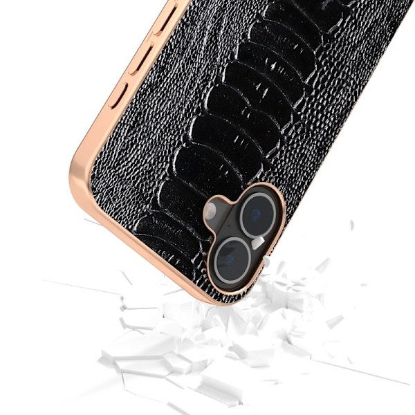 ABEEL iPhone 16 Plus Plånboksfodral Electropläterad Äkta Läder Svart