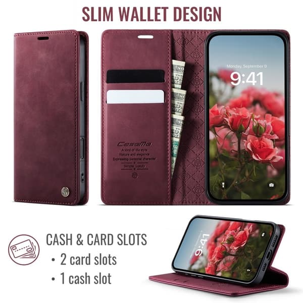 CASEME 033 Mobilskal till iPhone 16 Plus RFID Blocker Läder Röd