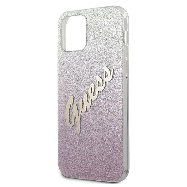 Guess Skal iPhone 12 Mini Glitter Gradient Script - Rosa Rosa