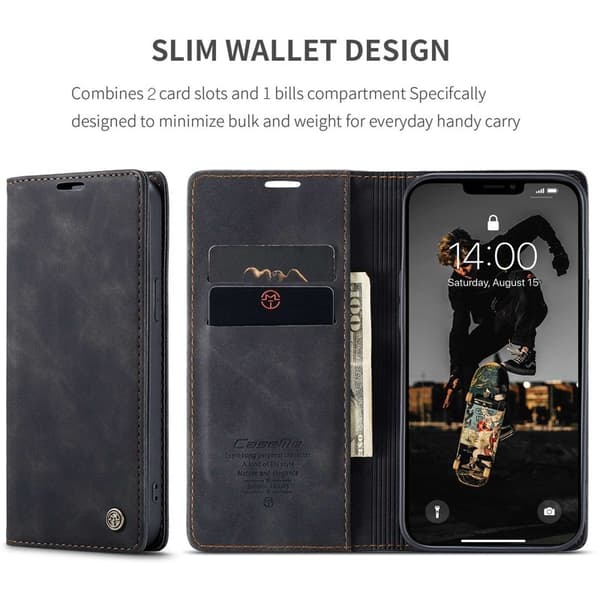 CASEME 013 Wallet Stand Mobilskal för iPhone 13 Pro Max - Svart