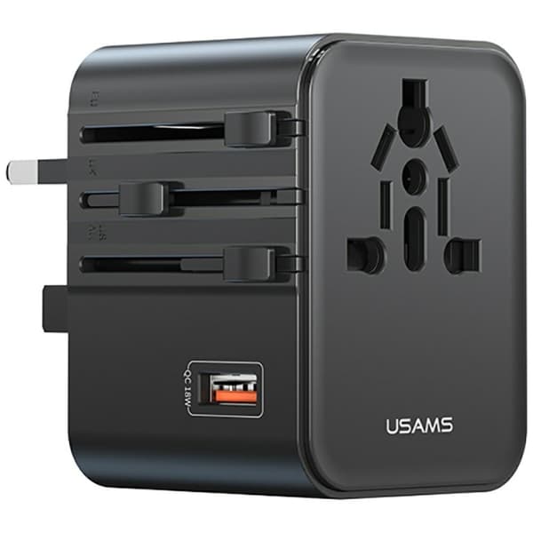 USAMS Rejseopladeradapter CC309 2xUSB-C 25W 4-i-1 US/AU/EU/UK - sort