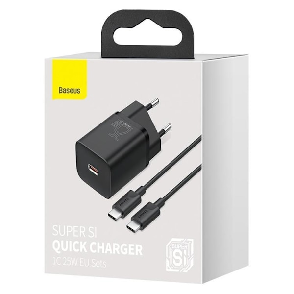 Baseus EU Super Väggladdare USB-C Kabel 1m 25W - Svart Svart