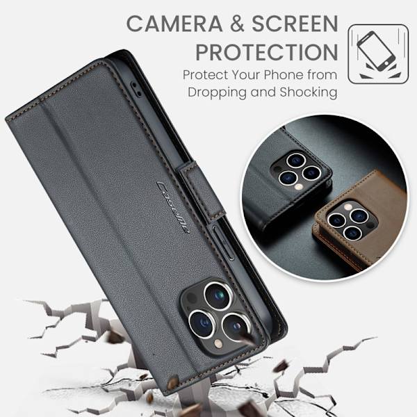 CASEME iPhone 14 Pro Max Plånboksfodral Konstläder RFID-Skydd Svart