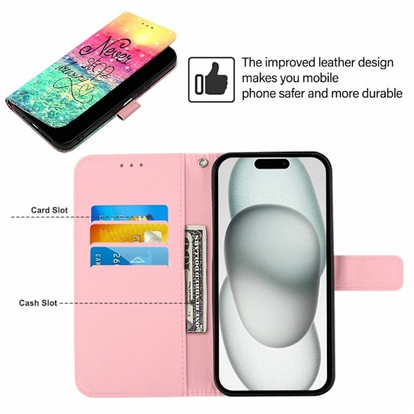 iPhone 16 Plus Plånboksfodral Printing Pattern Med Rem Flerfärgad