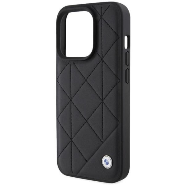 BMW iPhone 15 Pro matkapuhelimen suojakuori, nahkainen tikattu - musta