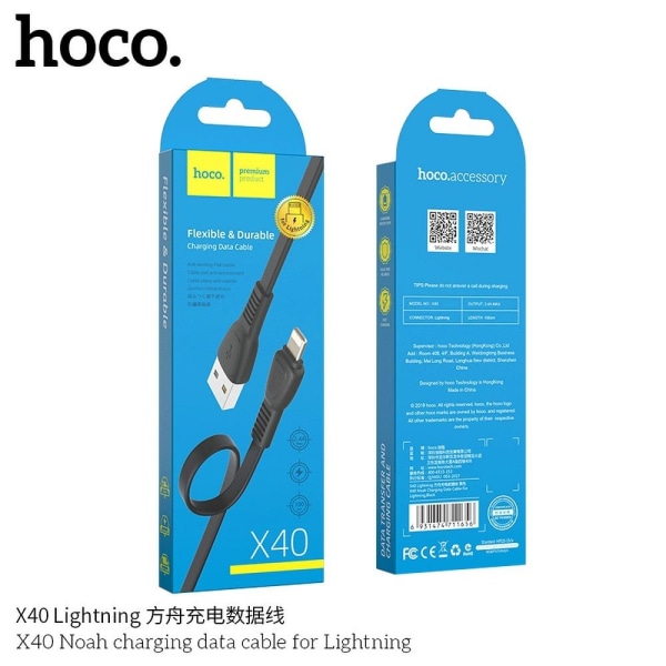 HOCO Noah ladekabel til iPhone Lightning X40 1m Sort