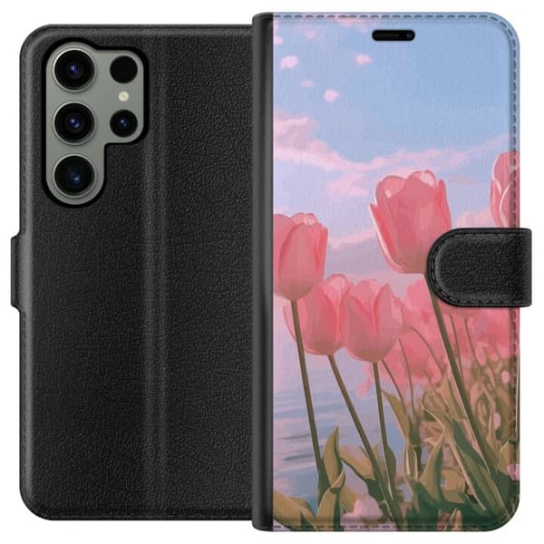 Pung Taske til Samsung Galaxy S23 Ultra med Lyserøde Tulipaner
