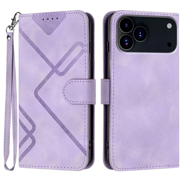 iPhone 17 Pro Max Konstläder Plånboksfodral Line - Lila Lila