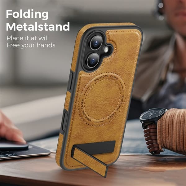 Mobilskal till iPhone 17 MagSafe Kickstand Läder - Brun Brun