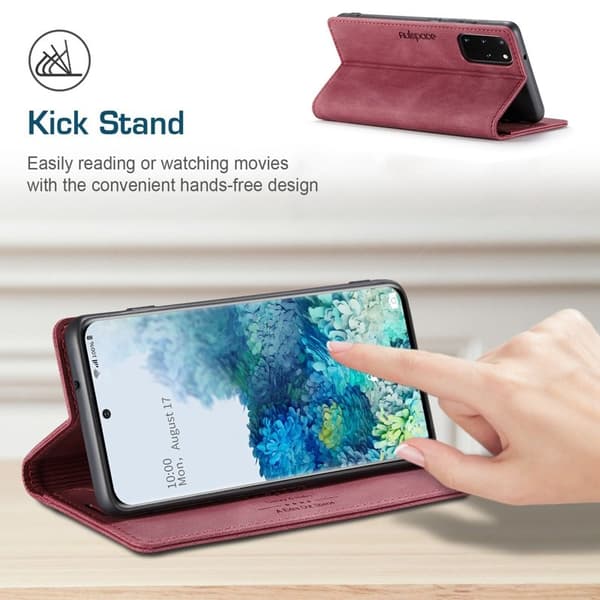 AUTSPACE A01 Plånboksfodral för Samsung Galaxy S20 Plus Konstläder - Röd