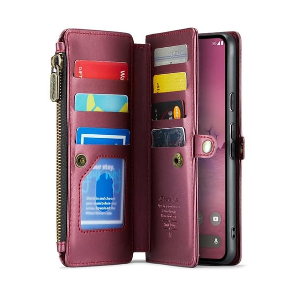 CASEME Plånboksfodral Konstläder för Google Pixel 9 Pro XL - Vinröd