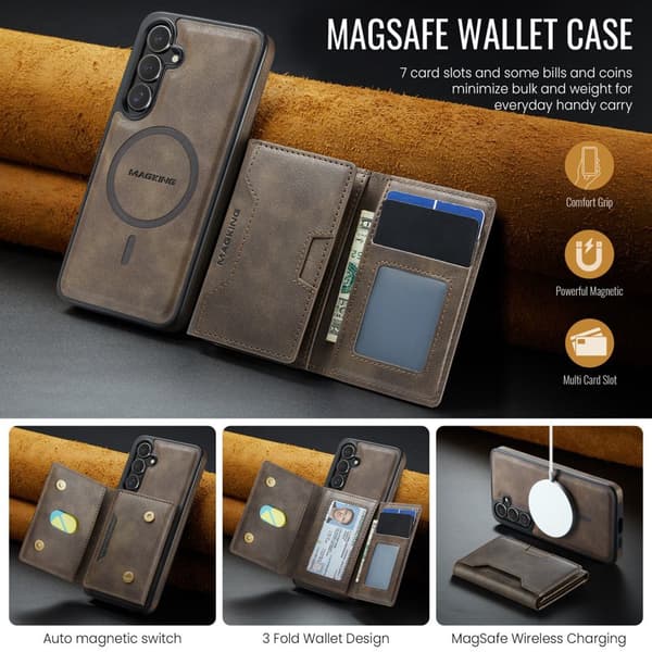 MAGKING Mobilskal för Samsung Galaxy S26 Plus Magnetiskt PU + TPU - Kaffe
