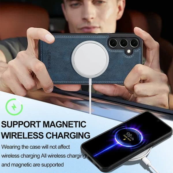 LC.IMEEKE Mobilskal för Samsung Galaxy S26 Plus Magnetiskt Konstläder - Blå