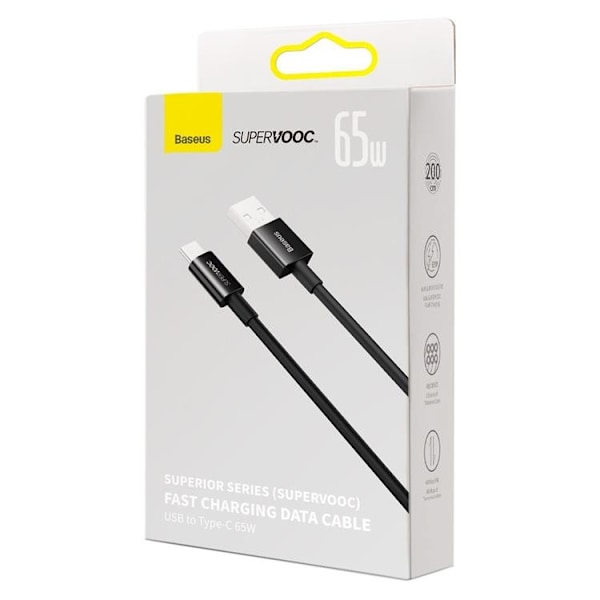 Baseus Superior SUPERVOOC USB-C till USB-A kabel 65W 1m - Svart Svart