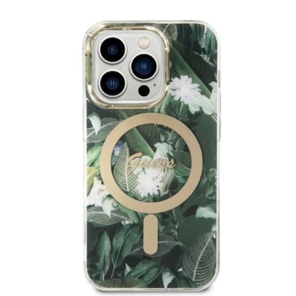 GUESS iPhone 14 Pro Magsafe Skal Jungle + Trådlös Laddare - Grön
