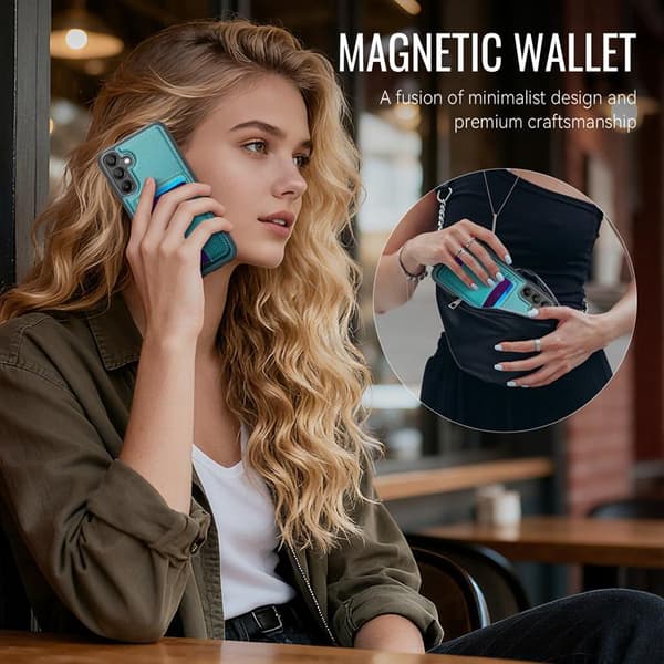 JEEHOOD Samsung Galaxy A15 5G Mobilskal KonstLäder - Blå Blå