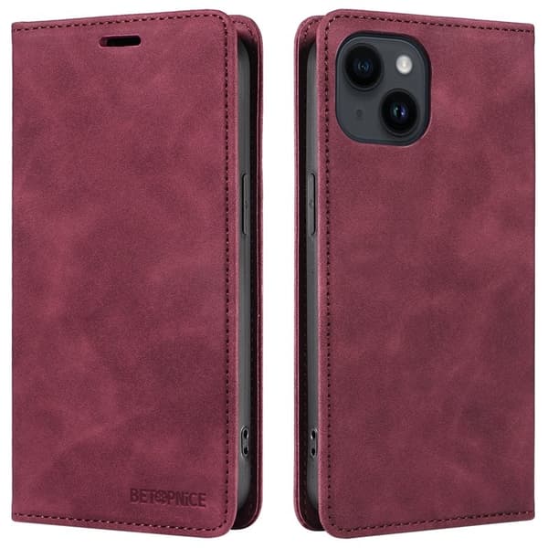 BETOPNICE 003 för iPhone 15 Plånboksfodral i Konstläder - Röd
