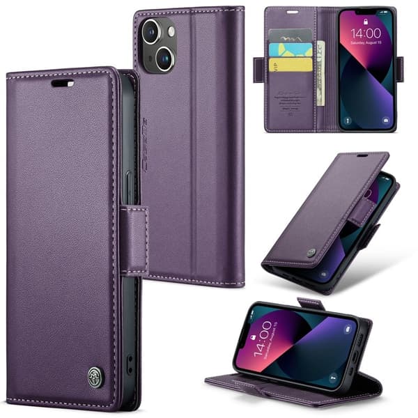 CASEME Plånboksfodral Konstläder för iPhone 15 Plus RFID-Skydd Lila