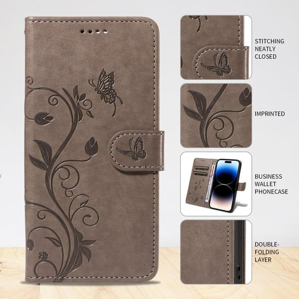 Samsung Galaxy S26 Ultra Plånboksfodral Konstläder Blommönster - Grå