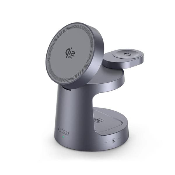 Tech-Protect Qi2 MagSafe Trådlös Laddare iPhone/Apple Watch/AirPods - Mörkgrå Grå
