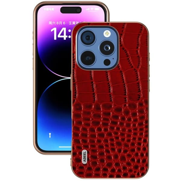 ABEEL Mobilskal till iPhone 16 Pro Max Äkta Läder Krokodil Röd