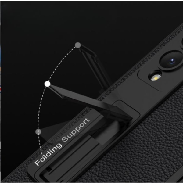 GKK Galaxy Z Fold 4 Cover Raidallinen Nahka - Musta