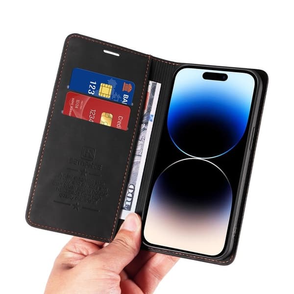 BETOPNICE 003 iPhone 14 Pro Max Plånboksfodral Konstläder - Svart
