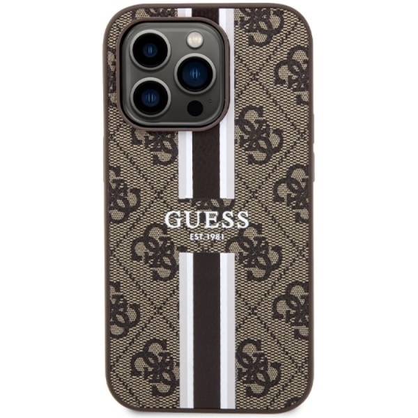 Guess iPhone 15 Pro Cover Magsafe 4G Printed Stripes - Brun