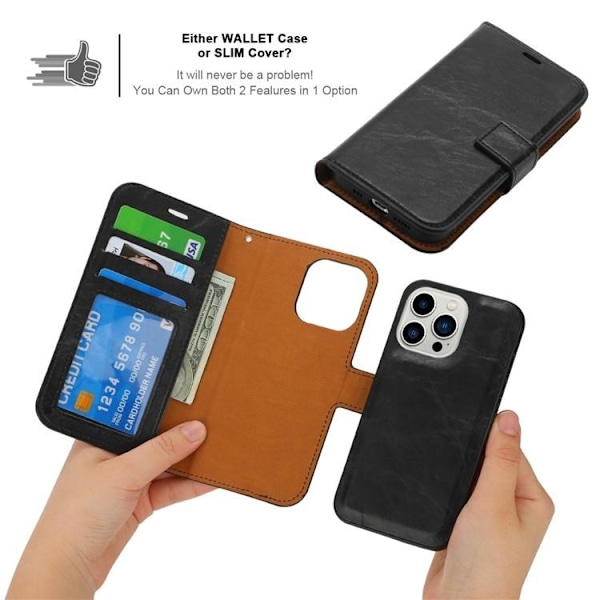 iPhone 15 Pro Plånboksfodral 2-in-1 Detachable - Svart Black