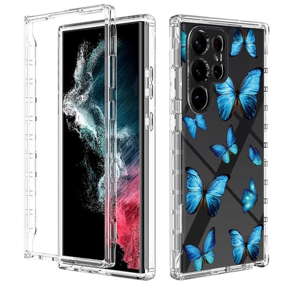 Galaxy S23 Ultra Skal Pattern Printing - Blå Butterfly Blå
